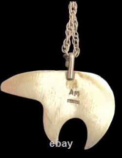 Native American Navajo AM Alfred Martinez Ster. Silver Bear Heartline Pendant