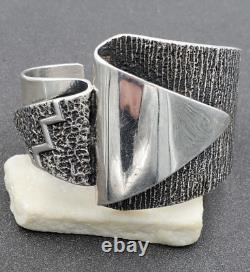 Native American Navajo Aaron Anderson Sterling Tufa Cast Cuff Bracelet with Block