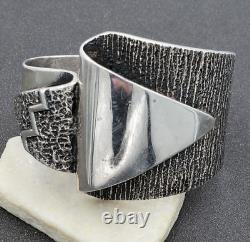 Native American Navajo Aaron Anderson Sterling Tufa Cast Cuff Bracelet with Block