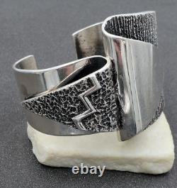 Native American Navajo Aaron Anderson Sterling Tufa Cast Cuff Bracelet with Block