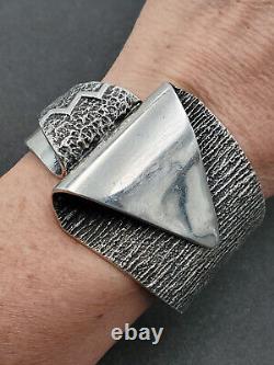 Native American Navajo Aaron Anderson Sterling Tufa Cast Cuff Bracelet with Block