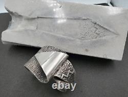 Native American Navajo Aaron Anderson Sterling Tufa Cast Cuff Bracelet with Block