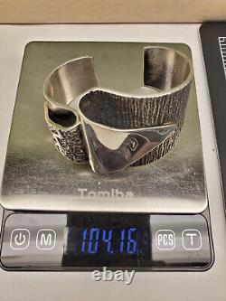 Native American Navajo Aaron Anderson Sterling Tufa Cast Cuff Bracelet with Block