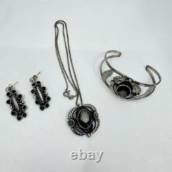 Native American Navajo Abalone Bracelet Earring Pendant Set Sterling Silver