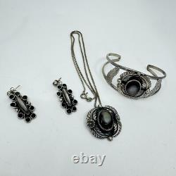 Native American Navajo Abalone Bracelet Earring Pendant Set Sterling Silver