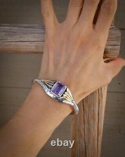 Native American Navajo Amethyst 14k Sterling Silver Cuff Bracelet