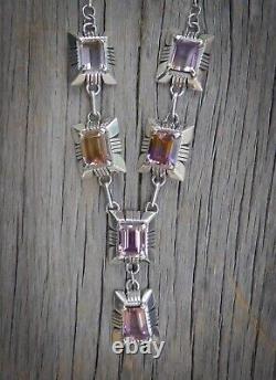 Native American Navajo Ametrine Sterling Silver Necklace Earrings Set