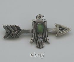 Native American Navajo Arrow And Thunderbird Sterling Pin Brooch Antique