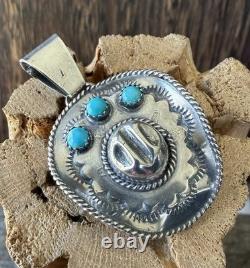 Native American Navajo Artisan Bobby Platero Cowboy Hat & Kingman Turq Pendant