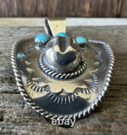 Native American Navajo Artisan Bobby Platero Cowboy Hat & Kingman Turq Pendant