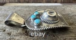 Native American Navajo Artisan Bobby Platero Cowboy Hat & Kingman Turq Pendant