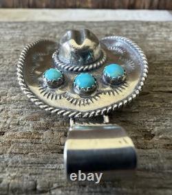 Native American Navajo Artisan Bobby Platero Cowboy Hat & Kingman Turq Pendant