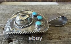 Native American Navajo Artisan Bobby Platero Cowboy Hat & Kingman Turq Pendant
