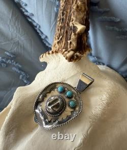Native American Navajo Artisan Bobby Platero Cowboy Hat & Kingman Turq Pendant