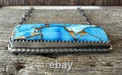 Native American Navajo Artisan Tia Long Kingman Ice Blue Dahlia Bar Necklace