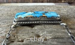 Native American Navajo Artisan Tia Long Kingman Ice Blue Dahlia Bar Necklace