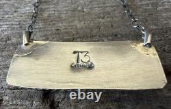 Native American Navajo Artisan Tia Long Kingman Ice Blue Dahlia Bar Necklace