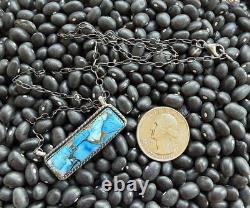 Native American Navajo Artisan Tia Long Kingman Ice Blue Dahlia Bar Necklace