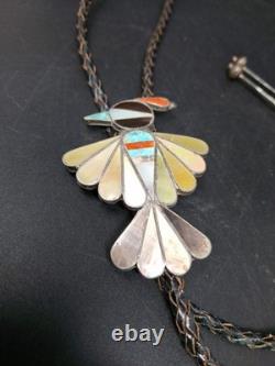 Native American, Navajo Bennett Thunderbird sterling bolo tie multi gemstone