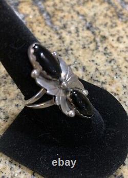 Native American Navajo Black Onyx & Sterling Silver Ring Signed A