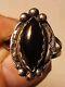 Native American Navajo Black Onyx & Sterling Silver Ring Signed F Size 8