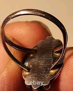 Native American Navajo Black Onyx & Sterling Silver Ring Signed F SIZE 8