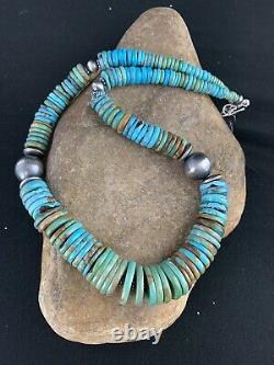 Native American Navajo Blue Green Turquoise Sterling Silver Necklace 20 232