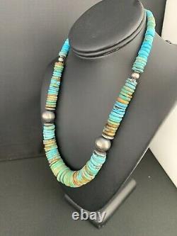 Native American Navajo Blue Green Turquoise Sterling Silver Necklace 20 232