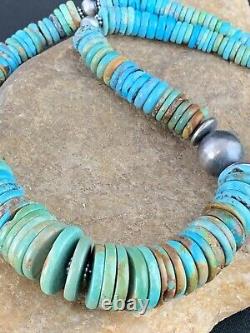 Native American Navajo Blue Green Turquoise Sterling Silver Necklace 20 232