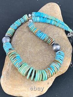 Native American Navajo Blue Green Turquoise Sterling Silver Necklace 20 232