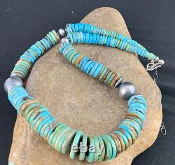 Native American Navajo Blue Green Turquoise Sterling Silver Necklace 20 232