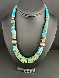 Native American Navajo Blue Green Turquoise Sterling Silver Necklace 20 232