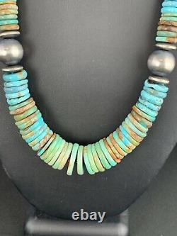 Native American Navajo Blue Green Turquoise Sterling Silver Necklace 20 232