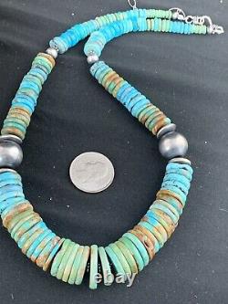 Native American Navajo Blue Green Turquoise Sterling Silver Necklace 20 232