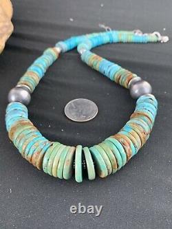 Native American Navajo Blue Green Turquoise Sterling Silver Necklace 20 232