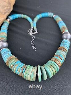 Native American Navajo Blue Green Turquoise Sterling Silver Necklace 20 232