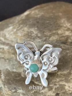 Native American Navajo Blue Turquoise Butterfly Sterling Silver Ring Adj 7 10676