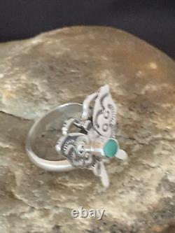 Native American Navajo Blue Turquoise Butterfly Sterling Silver Ring Adj 7 10676