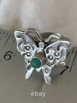 Native American Navajo Blue Turquoise Butterfly Sterling Silver Ring Adj 7 10676