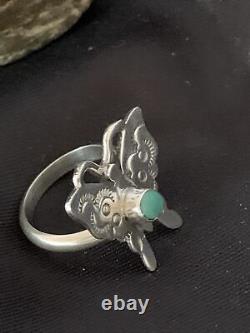 Native American Navajo Blue Turquoise Butterfly Sterling Silver Ring Adj 7 10676