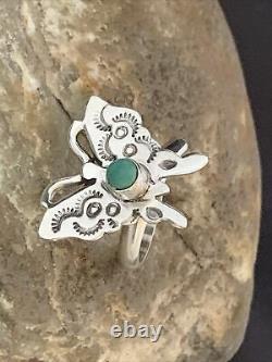 Native American Navajo Blue Turquoise Butterfly Sterling Silver Ring Adj 7 10676