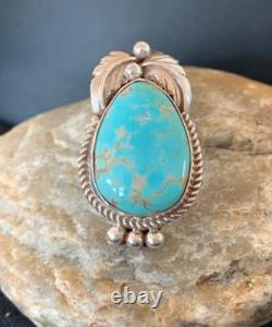 Native American Navajo Blue Turquoise Ring Sterling Silver Sz 9.5 668