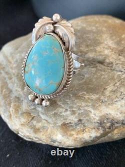 Native American Navajo Blue Turquoise Ring Sterling Silver Sz 9.5 668