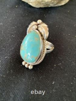 Native American Navajo Blue Turquoise Ring Sterling Silver Sz 9.5 668