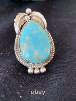 Native American Navajo Blue Turquoise Ring Sterling Silver Sz 9.5 668