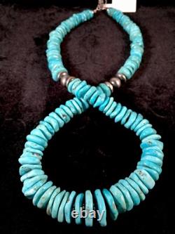 Native American Navajo Blue Turquoise Sterling Silver Necklace 21 10078