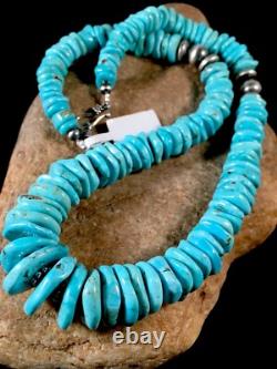 Native American Navajo Blue Turquoise Sterling Silver Necklace 21 10078