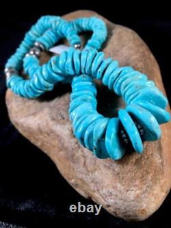 Native American Navajo Blue Turquoise Sterling Silver Necklace 21 10078
