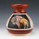 Native American Navajo Buffalo Pottery Vase By Antionette Sherman