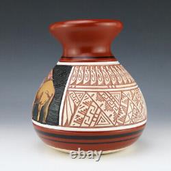 Native American Navajo Buffalo Pottery Vase By Antionette Sherman